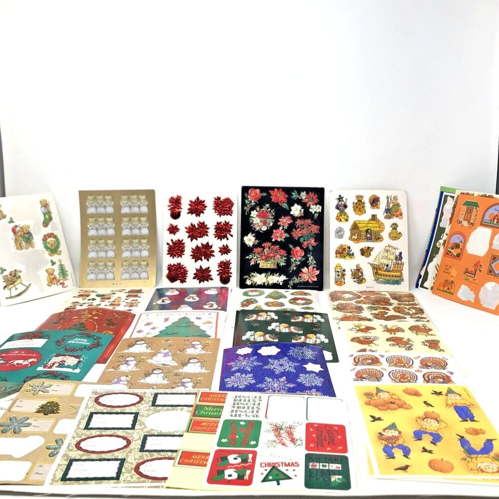 VTG Lot Hallmark American Greetings Stickers Christmas Thanksgiving 50+ Sheets
